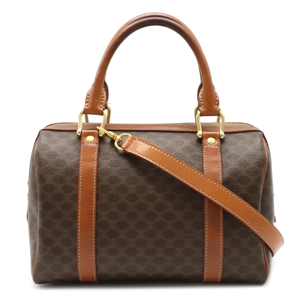 Celine Macadam Handbag Boston Bag Crossbody Leather Dark Brown